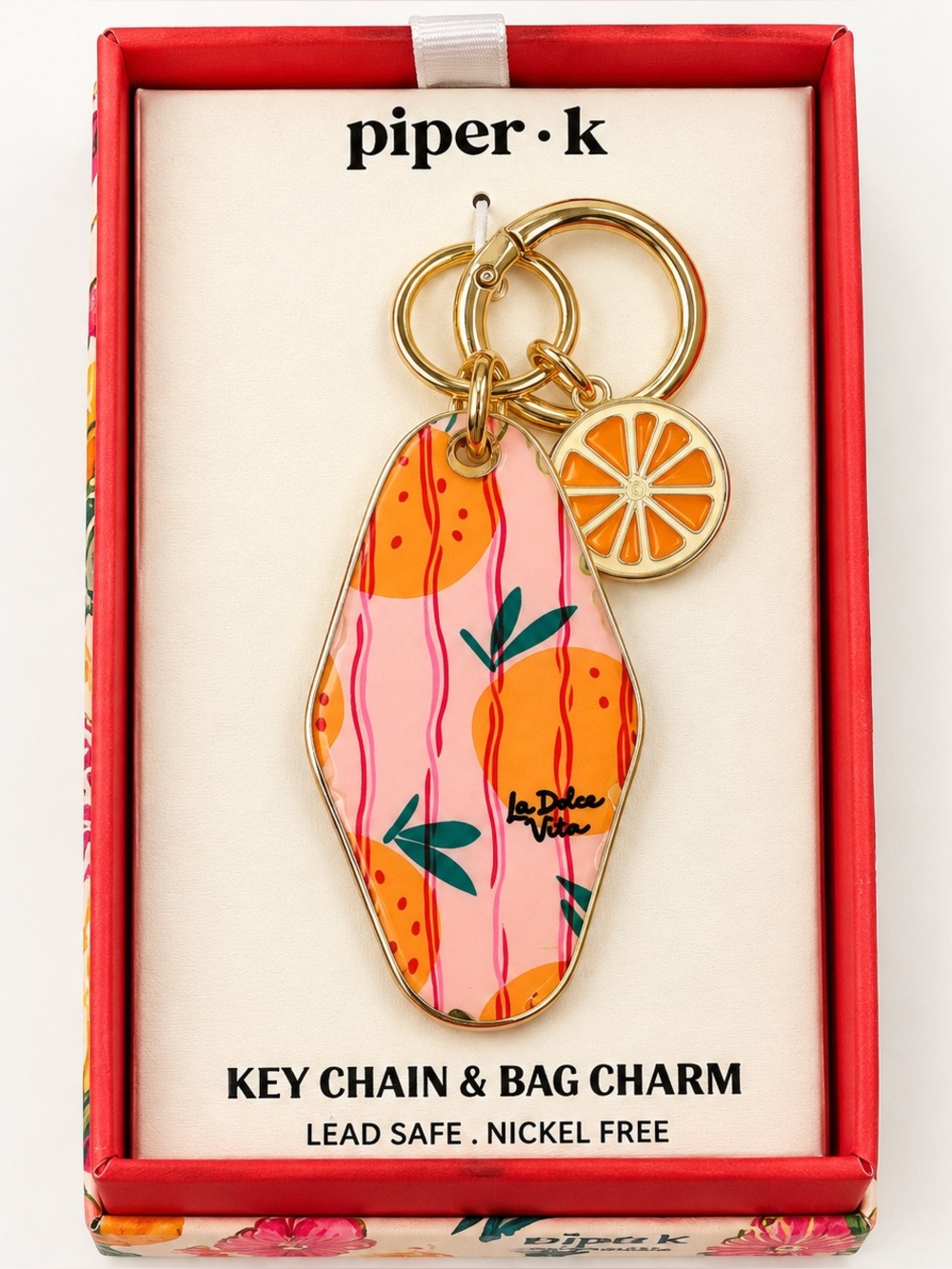 PIPER K La Dolce Vita Orange Bag Charm Keychain NWT